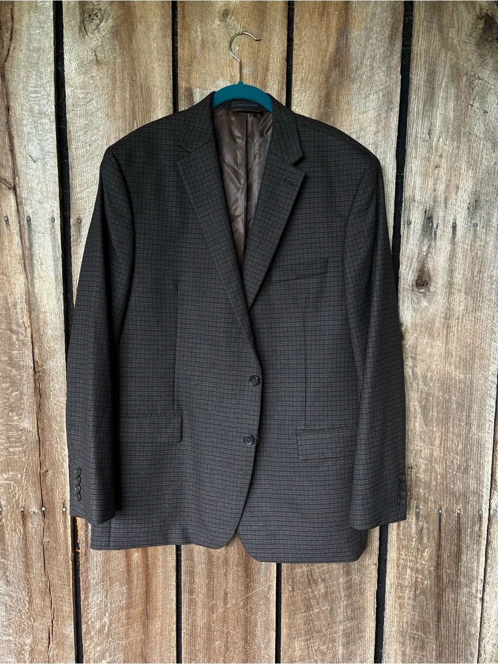 Lauren Ralph Lauren Mens Blazer 46L Brown Blue Plaid Stretch Two Button Sport Co